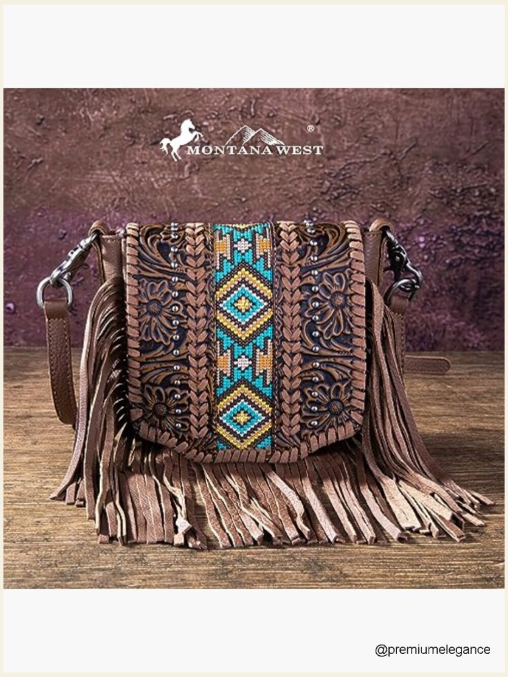 Western Small Crossbody Bag Fringe Purse Leather Shoulder Handbag Tooled Women - Picture 2 of 7